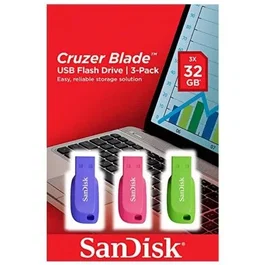 SanDisk Pendrive Cruzer Blade 32GB USB 2.0 Sin Tapa - Pack de 3 Unidades (SDCZ50C-032G-B46T)